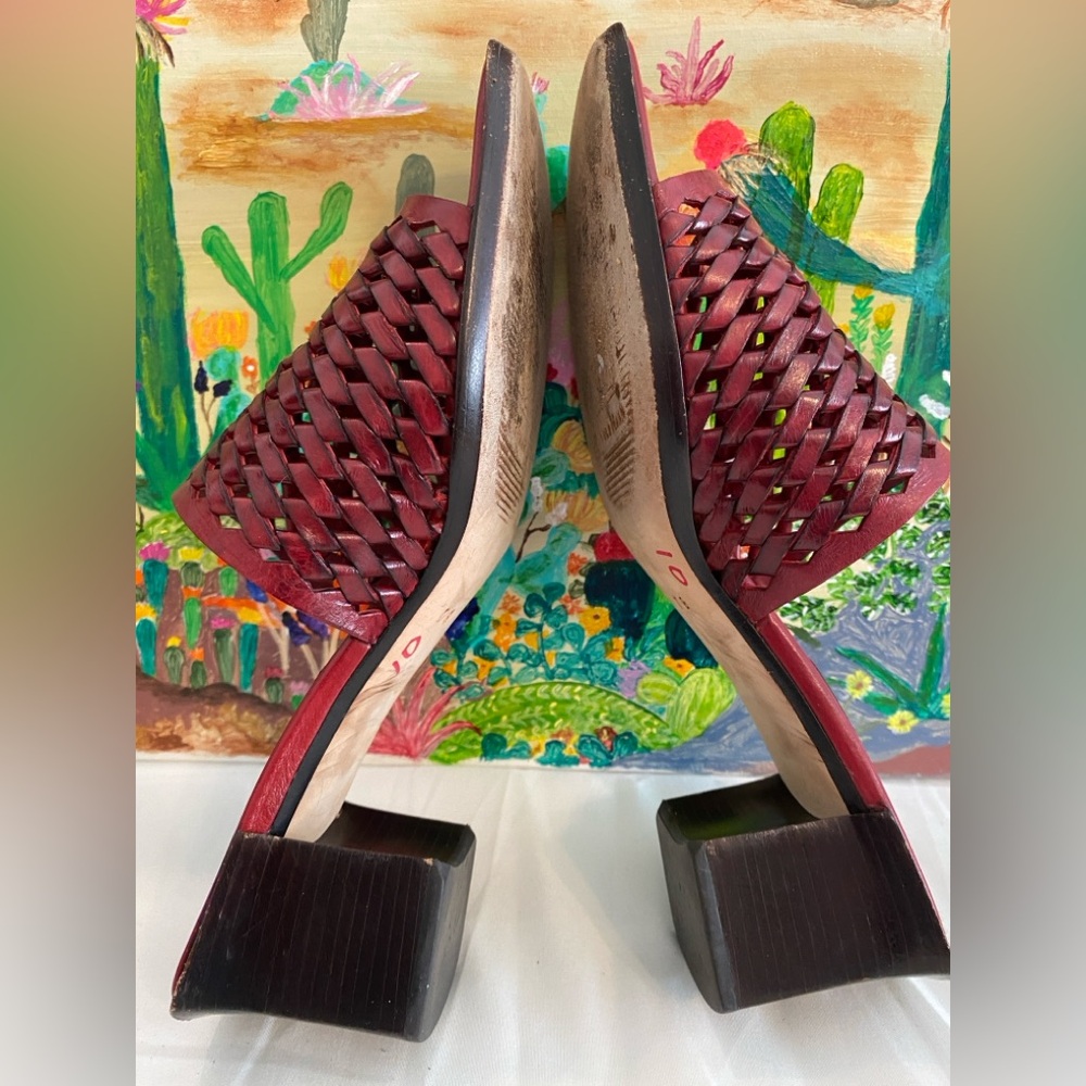Cole Haan Women's Slide Woven Leather Block Sandals, Burgundy, Size 7B - Picture 10 of 15